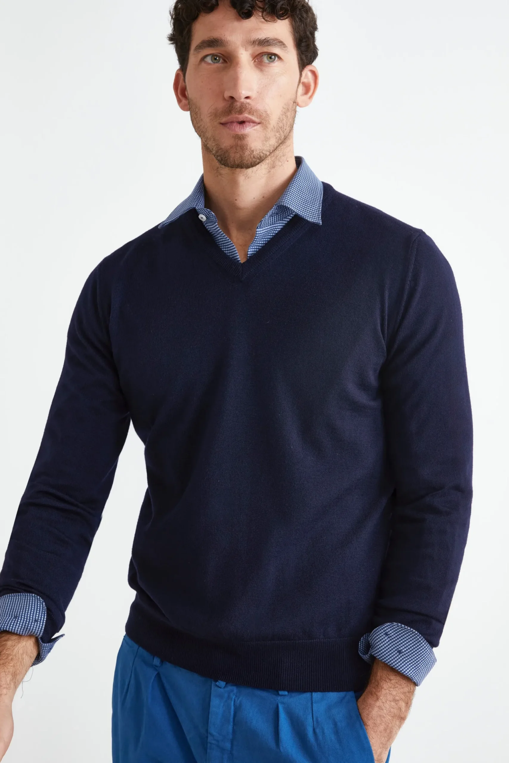 Maglia Scollo a V in Lana Merino - BLU