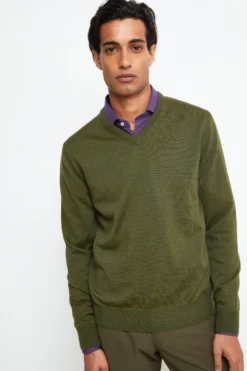 Maglia Scollo a V in Lana Merino - VERDE MILITARE