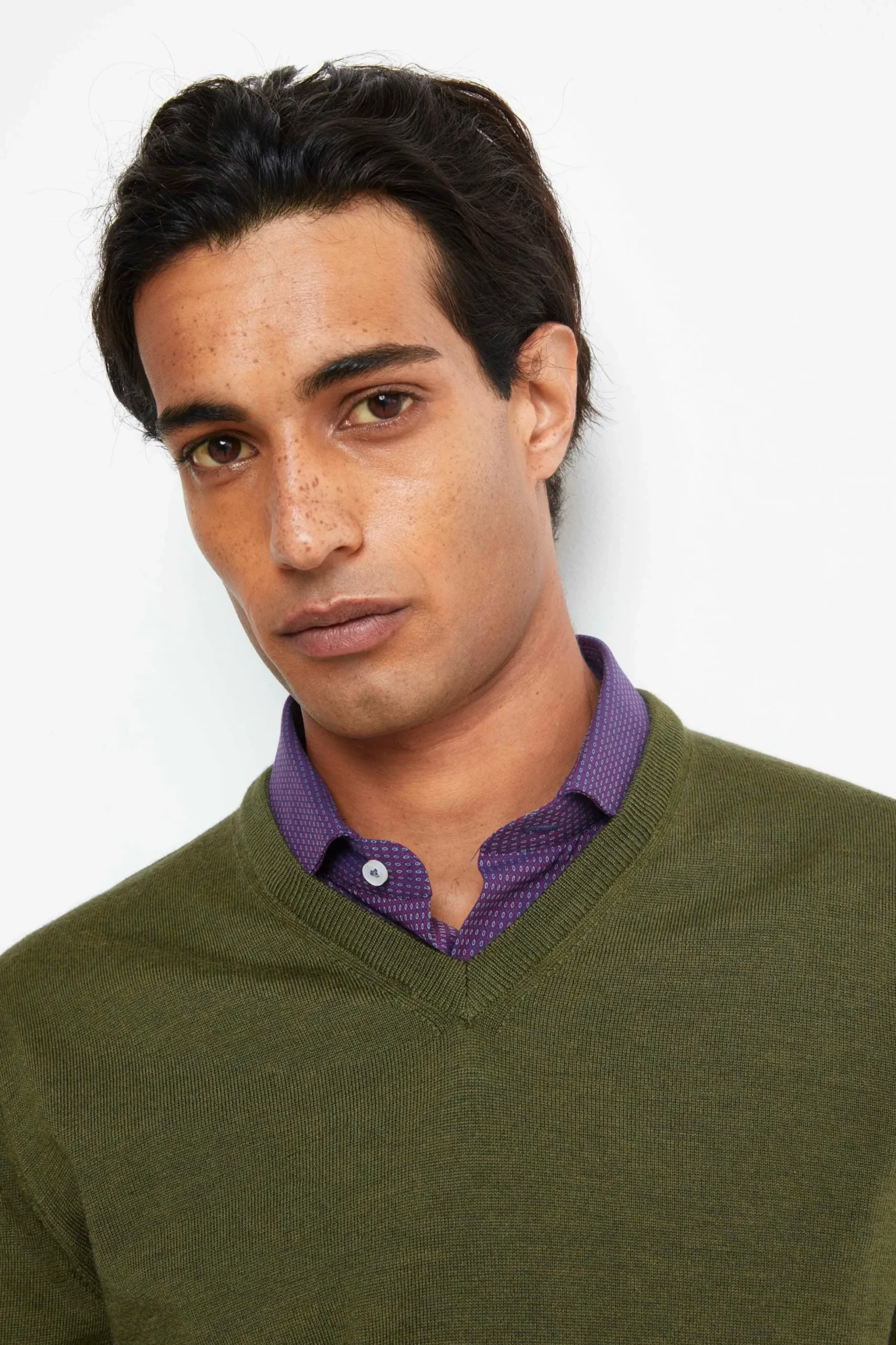 Maglia Scollo a V in Lana Merino - VERDE MILITARE
