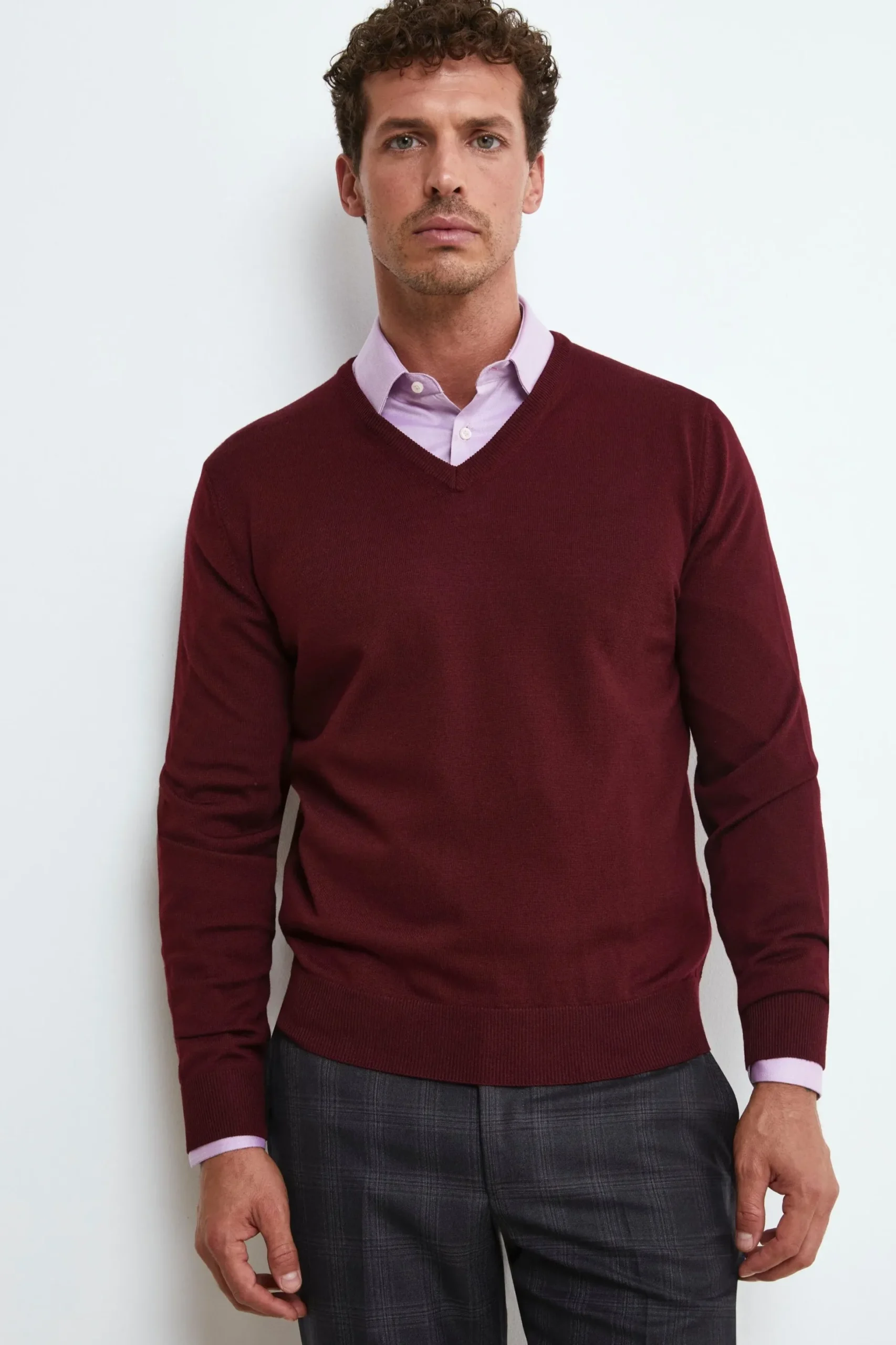 Maglia Scollo a V in Lana Merino - BORDEAUX