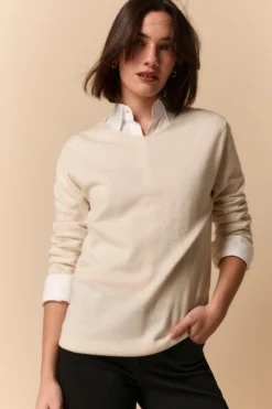 Maglia Scollo a V in Seta e Cashmere - LATTE