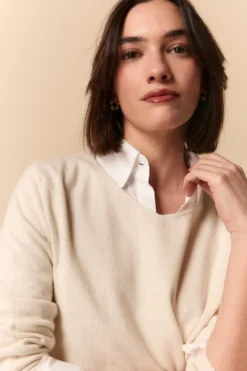 Maglia Scollo a V in Seta e Cashmere - LATTE