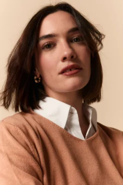 Maglia Scollo a V in Seta e Cashmere - ALBICOCCA