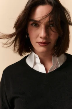 Maglia Scollo a V in Seta e Cashmere - NERO