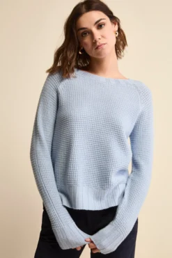 Maglia Scollo Barchetta in Lana Merino Lavorata - AZZURRO