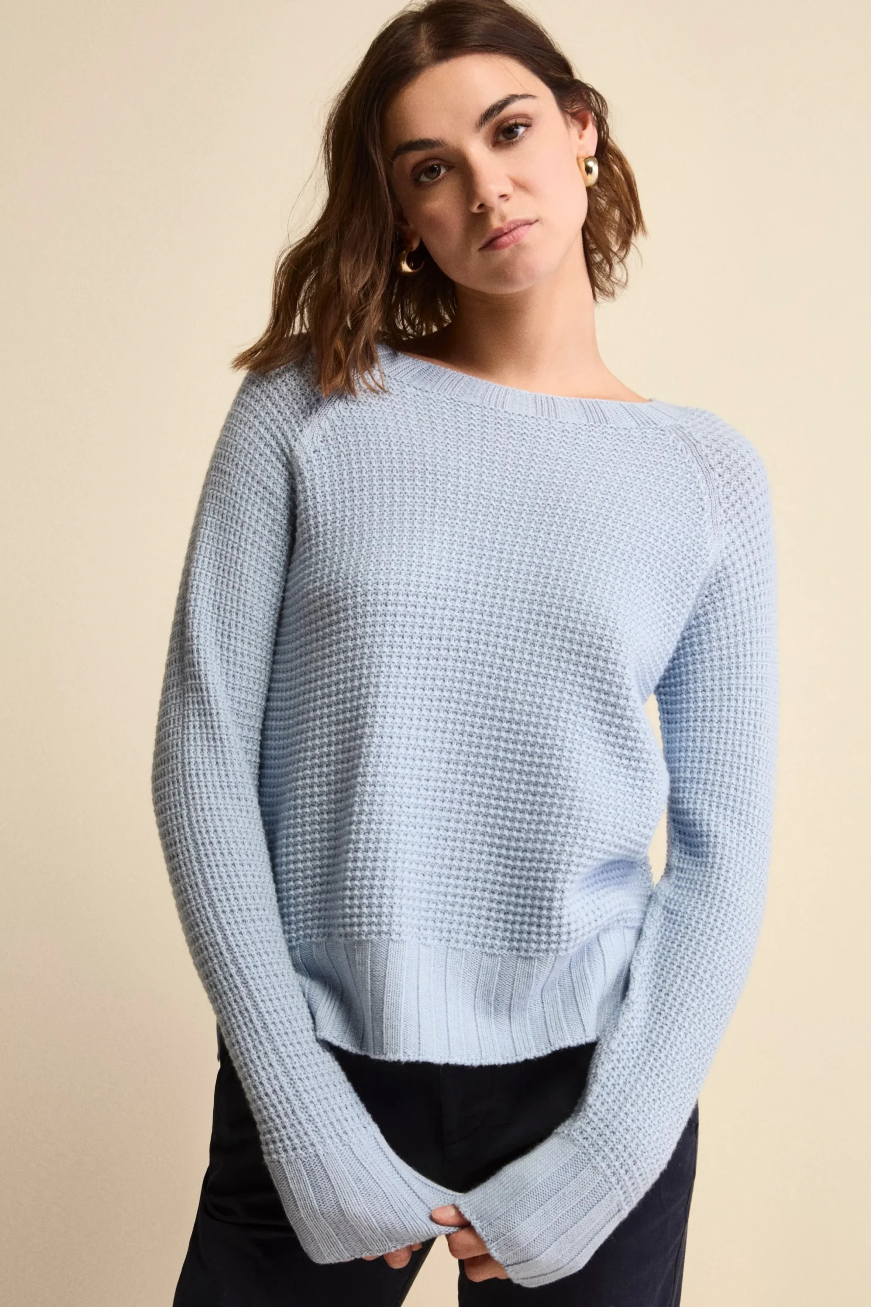 Maglia Scollo Barchetta in Lana Merino Lavorata - AZZURRO