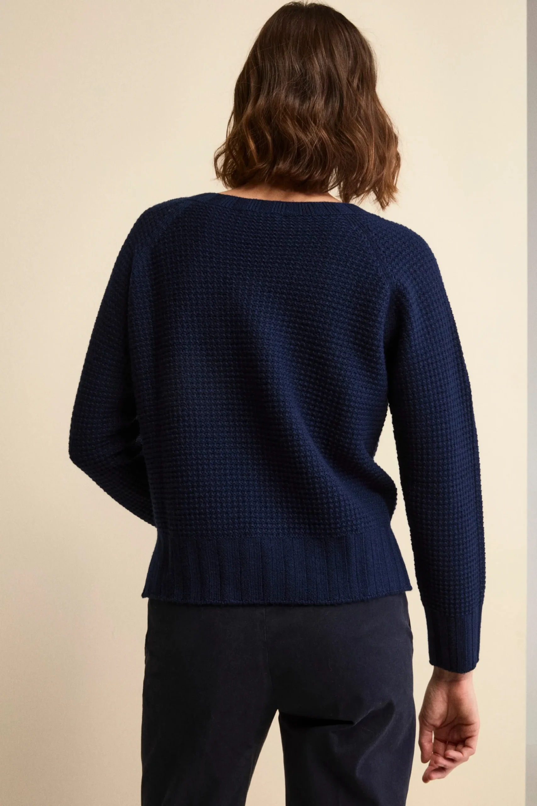 Maglia Scollo Barchetta in Lana Merino Lavorata - NAVY
