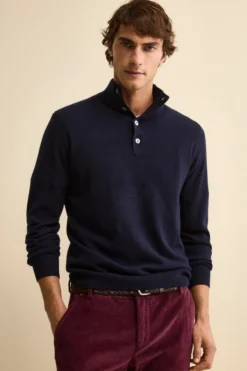 Maglia Serafino in Lana e Cashmere - BLU