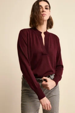 Maglia Serafino in Lana Merino - BORDEAUX