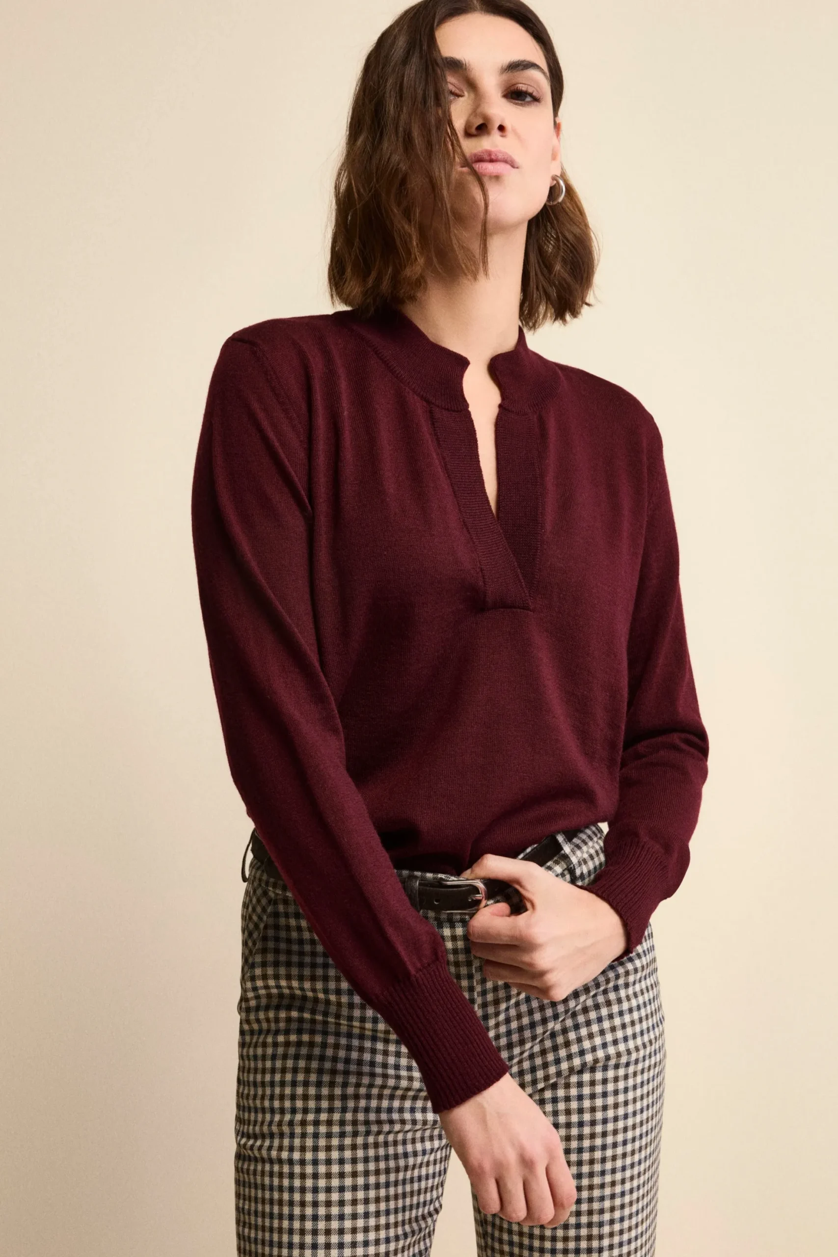 Maglia Serafino in Lana Merino - BORDEAUX