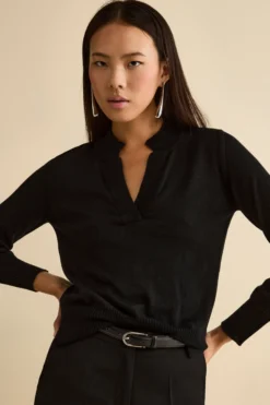 Maglia Serafino in Lana Merino - NERO