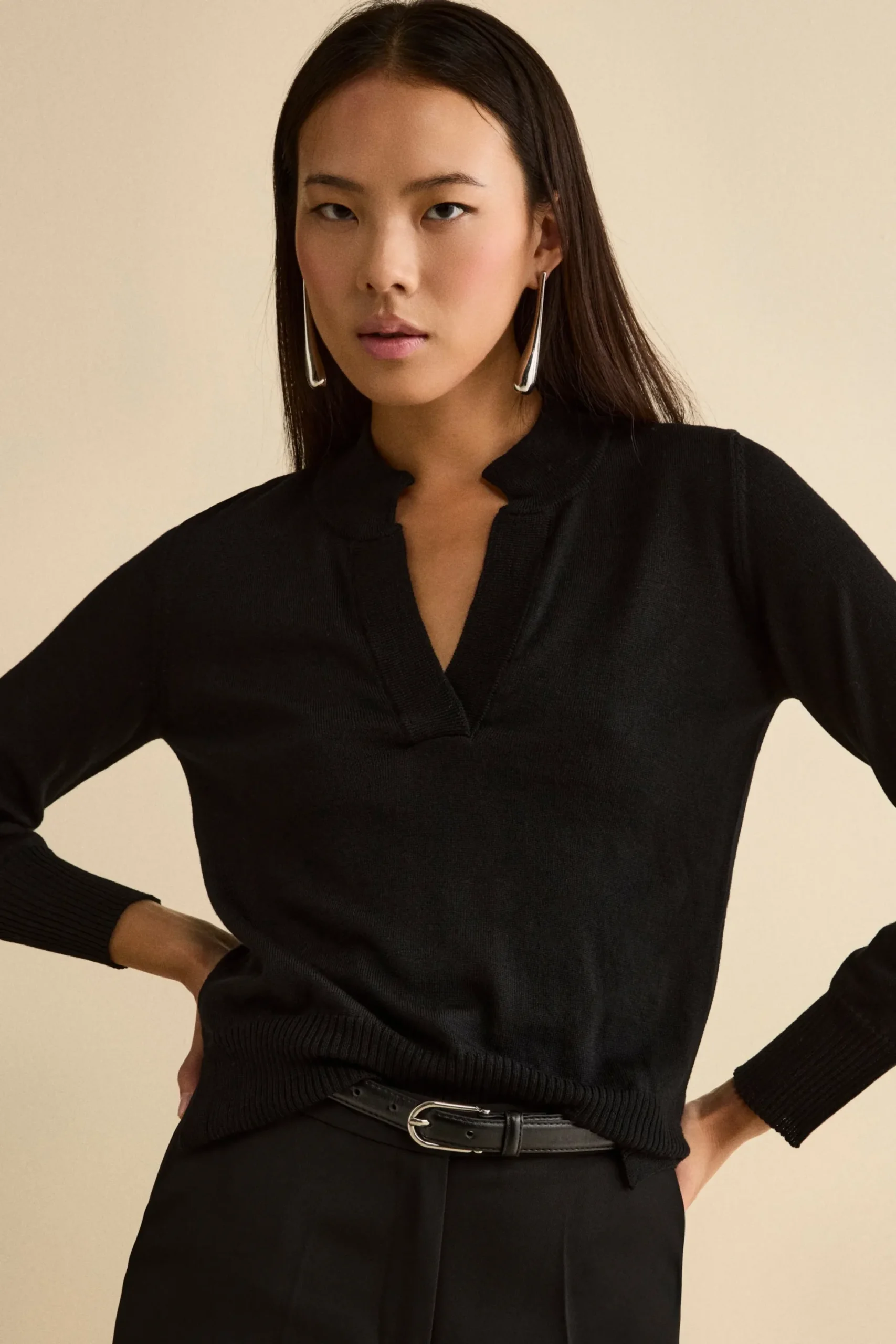 Maglia Serafino in Lana Merino - NERO