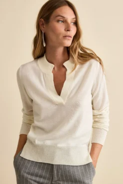 Maglia Serafino in Lana Merino - ECRU
