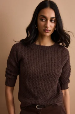 Maglia Traforata in Cotone con Scollo Barchetta - TERRA