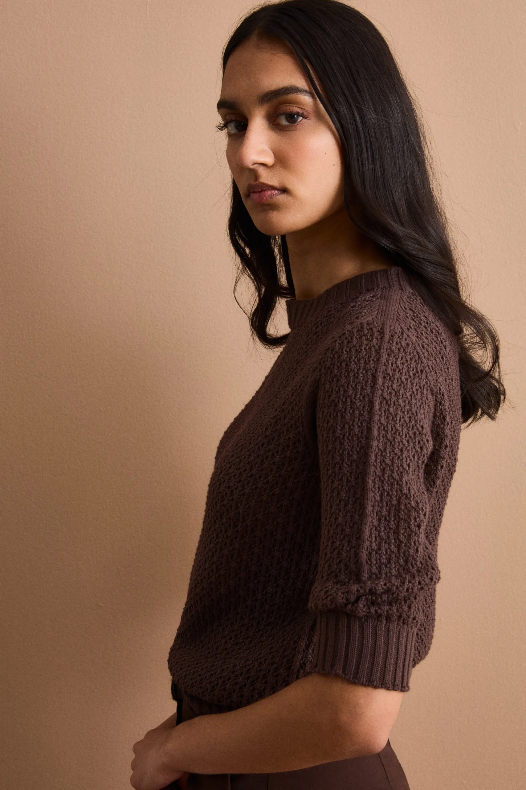 Maglia Traforata in Cotone con Scollo Barchetta - TERRA