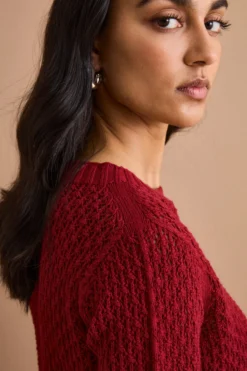 Maglia Traforata in Cotone con Scollo Barchetta - BORDEAUX CHIARO