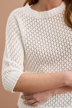 Maglia Traforata in Cotone con Scollo Barchetta - BIANCO