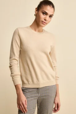 Maglioncino girocollo lana e cashmere - BEIGE