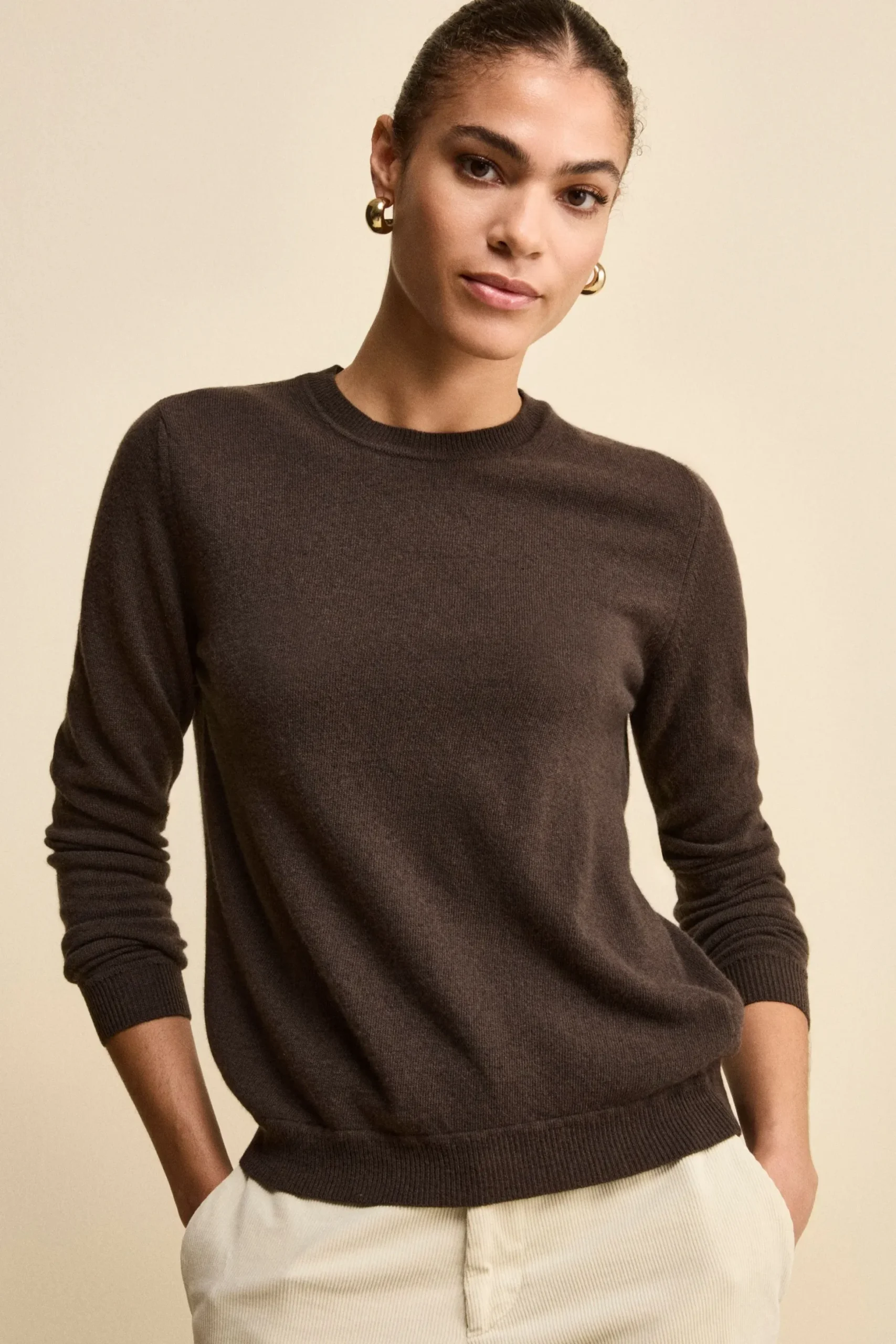 Maglioncino girocollo lana e cashmere - VISONE