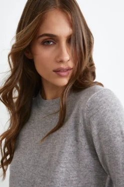 Maglioncino girocollo lana e cashmere - CENERE