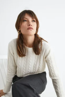 Maglione girocollo in cashmere - PANNA