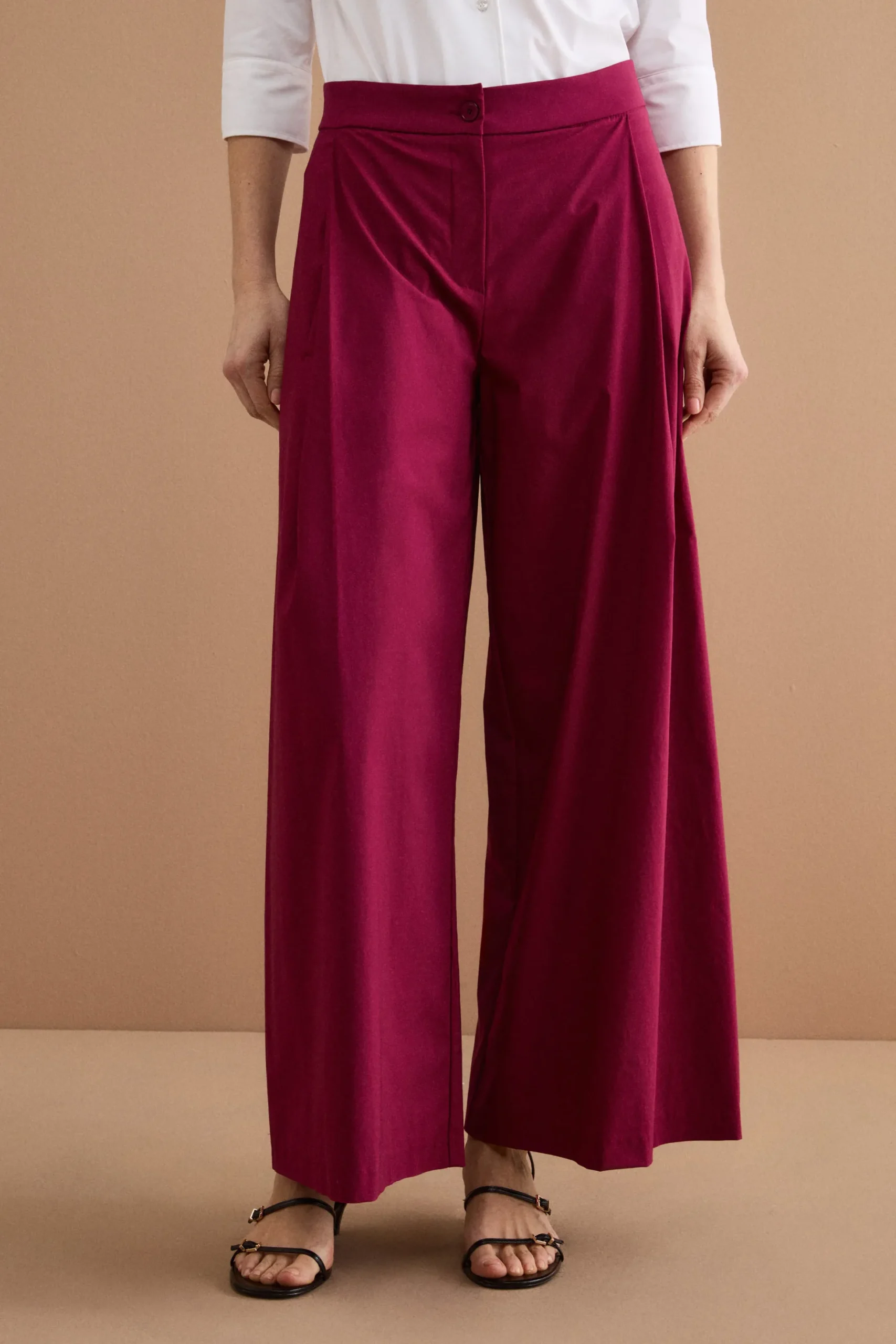 Pantalone a Gamba Larga con Pinces in Bengalina - BORDEAUX