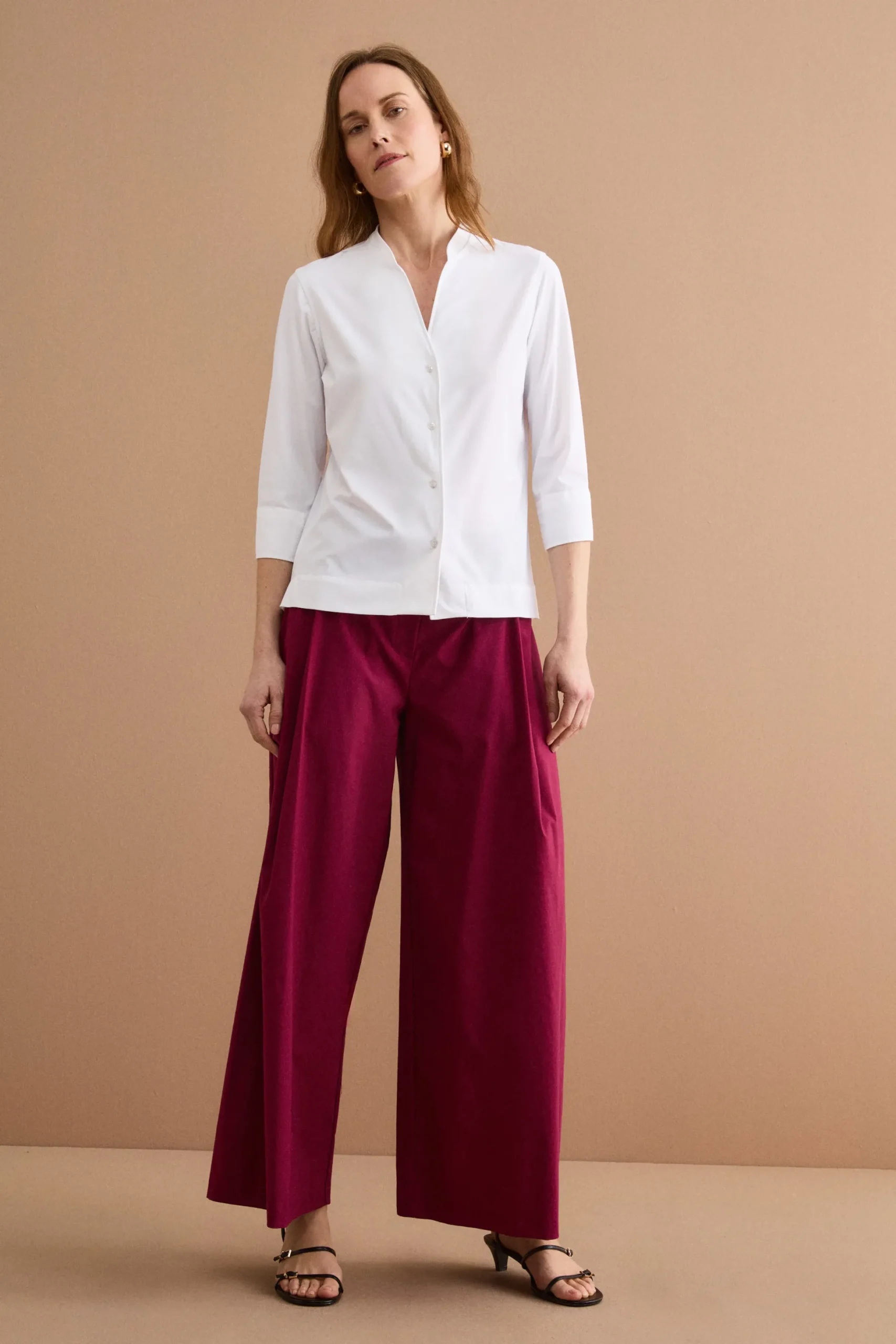 Pantalone a Gamba Larga con Pinces in Bengalina - BORDEAUX