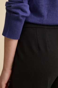 Pantalone a Gamba Larga con Risvolto in Misto Lana - NERO