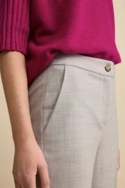 Pantalone a Gamba Larga con Risvolto in Misto Lana - GRIGIO CHIARO