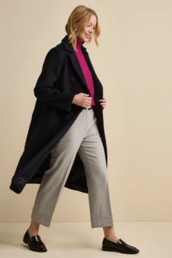 Pantalone a Gamba Larga con Risvolto in Misto Lana - GRIGIO CHIARO
