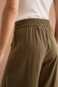 Pantalone Ampio Fluido con Vita Elasticizzata - VERDE MILITARE