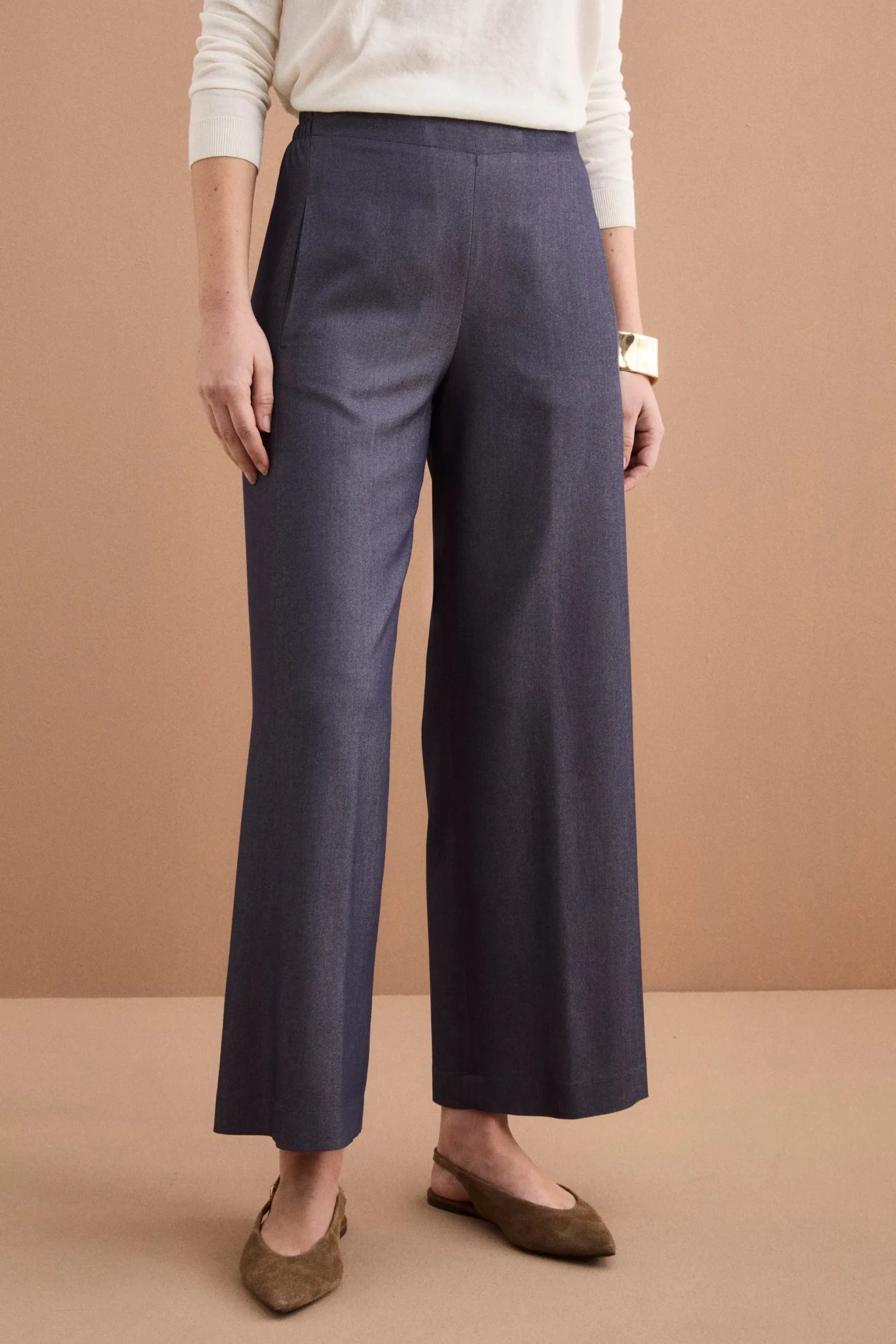 Pantalone Ampio in Chambray - BLU