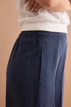 Pantalone Ampio in Misto Lino con Elastico - BLU