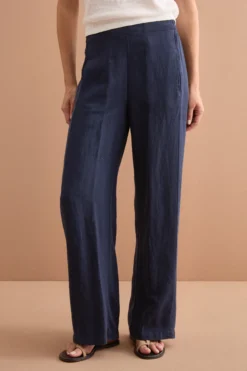 Pantalone Ampio in Misto Lino con Elastico - BLU