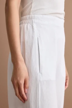 Pantalone Ampio in Misto Lino con Elastico - BIANCO
