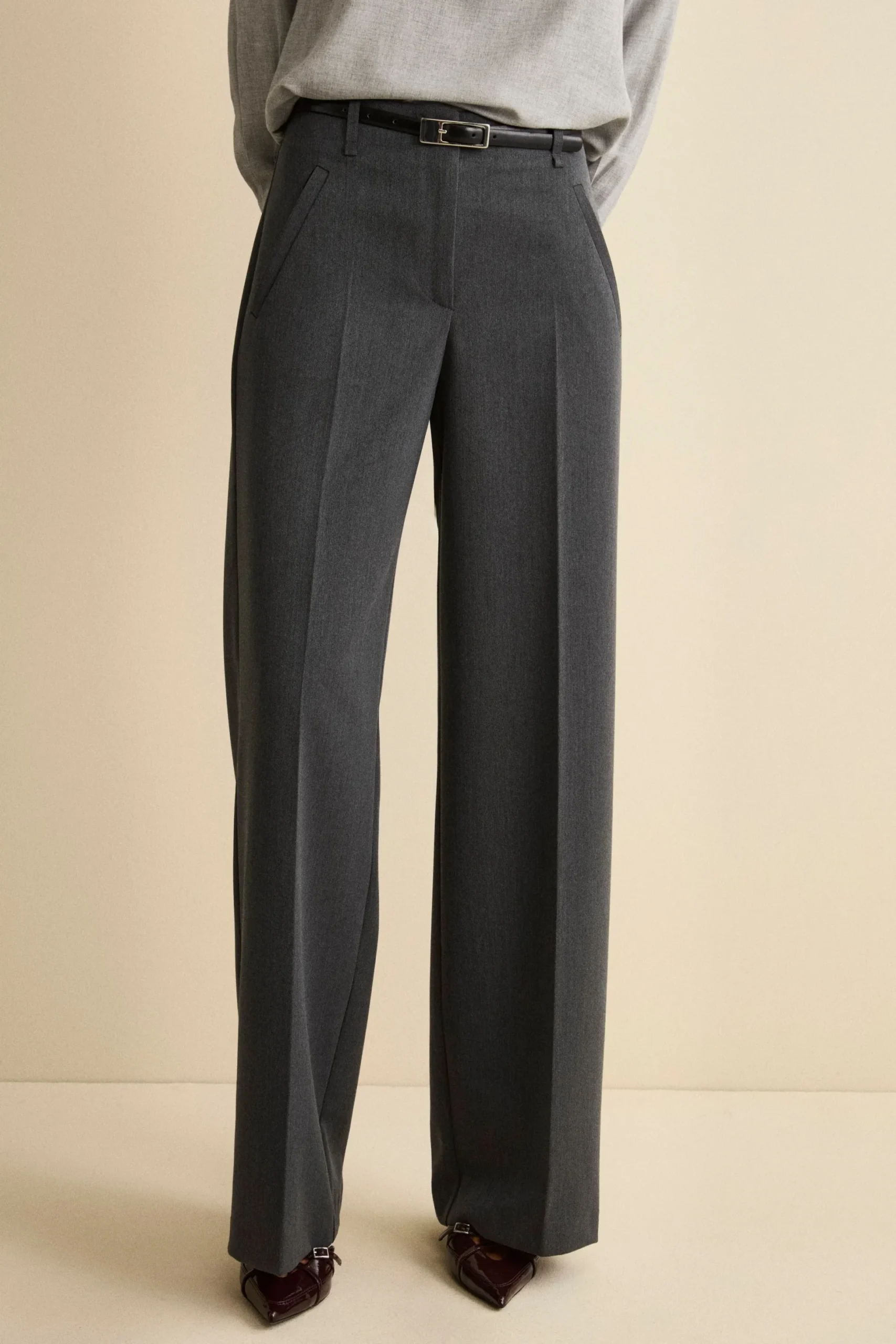 Pantalone a palazzo con piega - GRIGIO