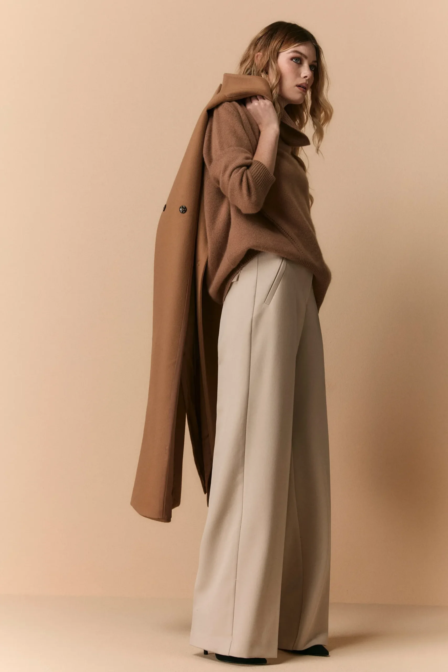 Pantalone a palazzo con piega - PANNA