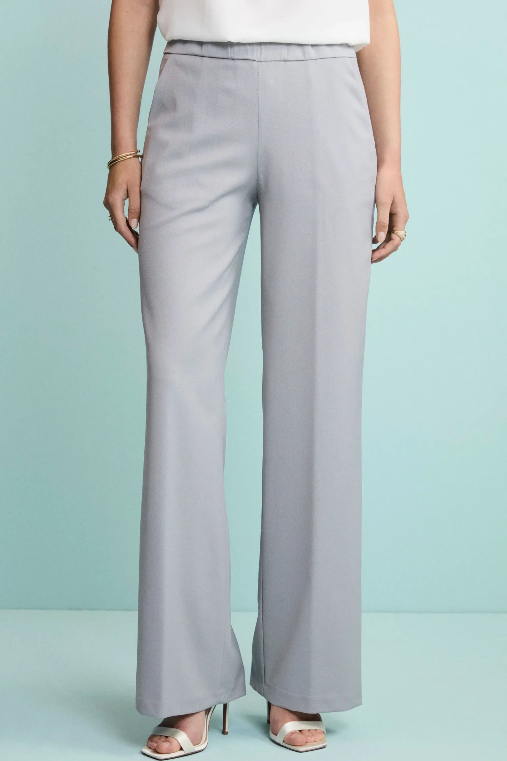 Pantalone a Palazzo in Lana Vergine - GRIGIO CHIARO