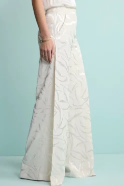 Pantalone Aperto Damascato in Misto Lino - ECRU