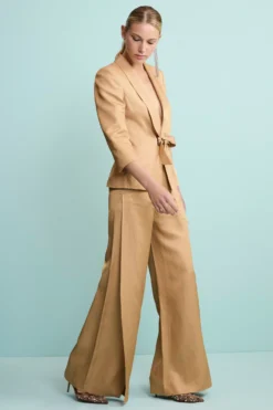 Pantalone Aperto Elegante in Misto Lino - ORO