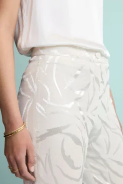 Pantalone a Sigaretta Damascato in Misto Lino - ECRU