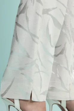 Pantalone a Sigaretta Damascato in Misto Lino - ECRU
