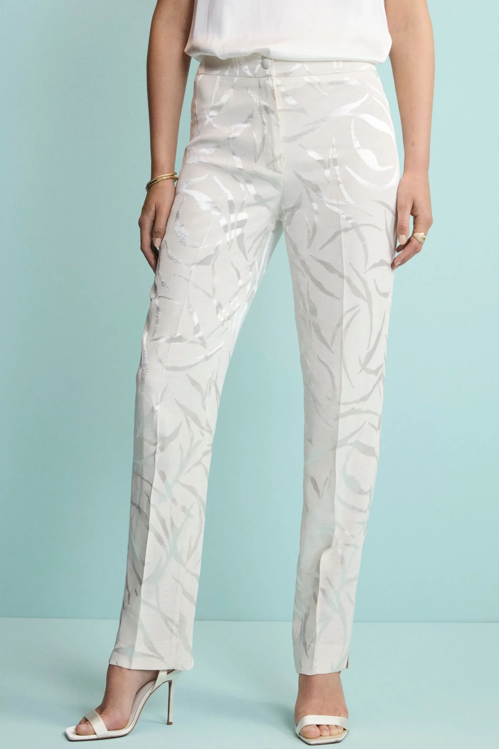 Pantalone a Sigaretta Damascato in Misto Lino - ECRU