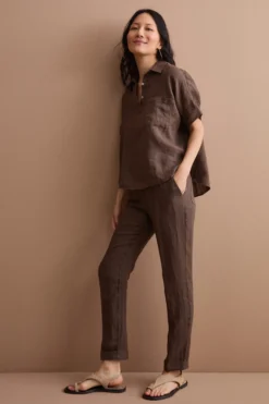 Pantalone a Sigaretta in Lino con Risvolto - T.MORO