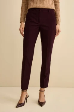 Pantalone a Sigaretta Regular Fit in Velluto - BORDEAUX
