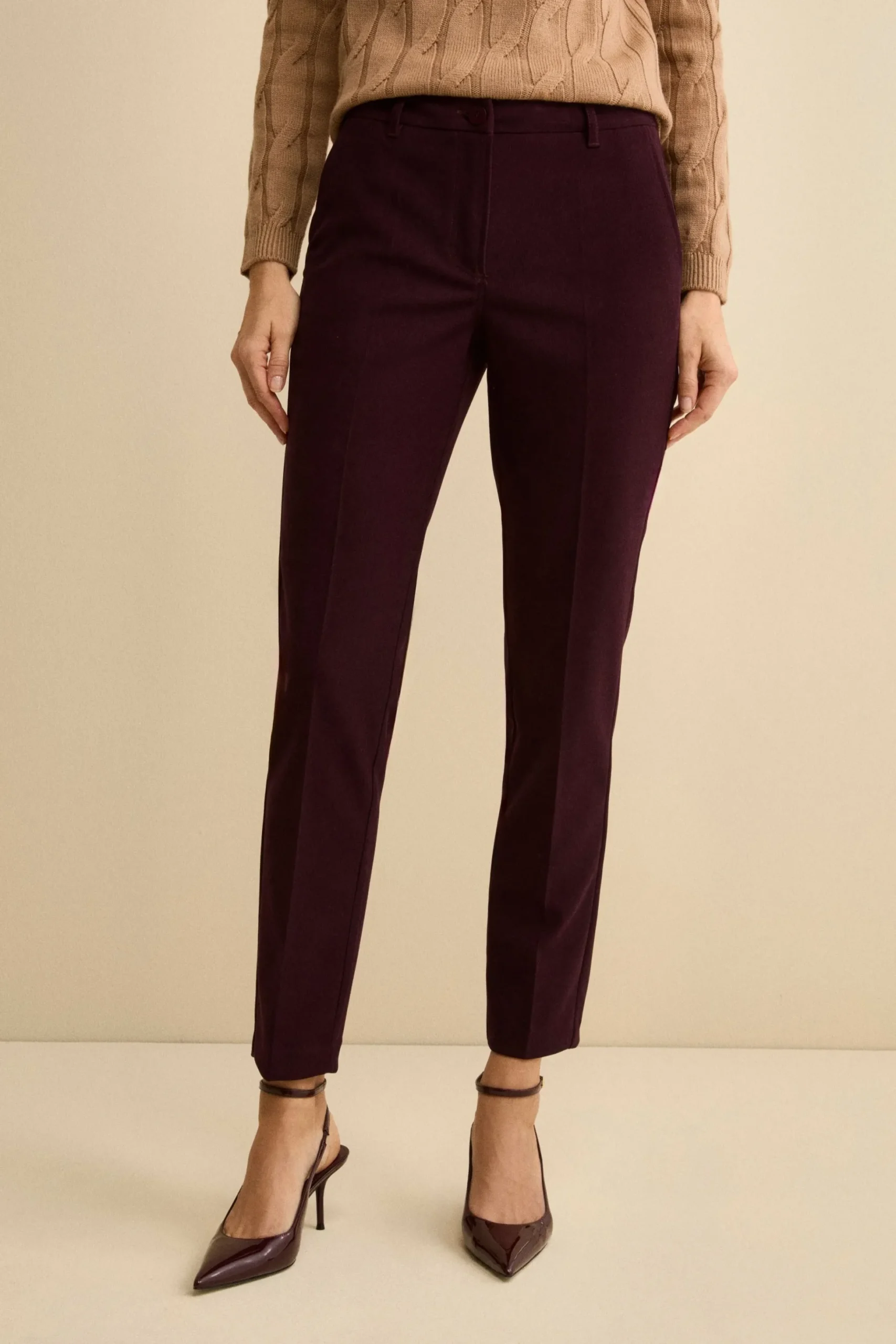 Pantalone a Sigaretta Regular Fit in Velluto - BORDEAUX