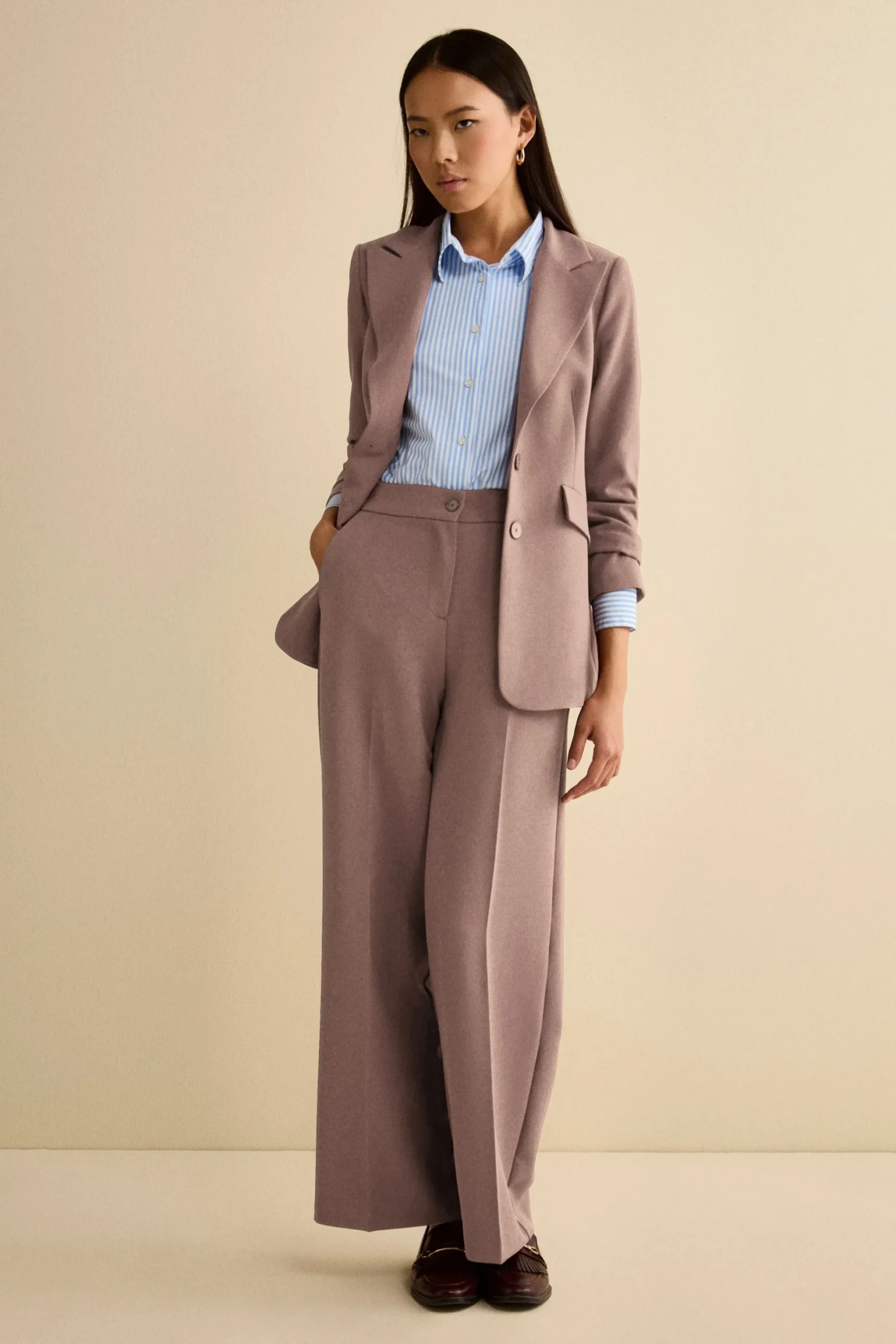 Pantalone Bistretch a Gamba Larga - ROSA ANTICO
