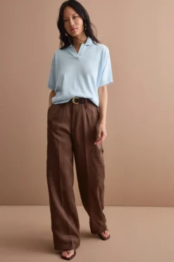 Pantalone Cargo in Lino con Pinces - T.MORO