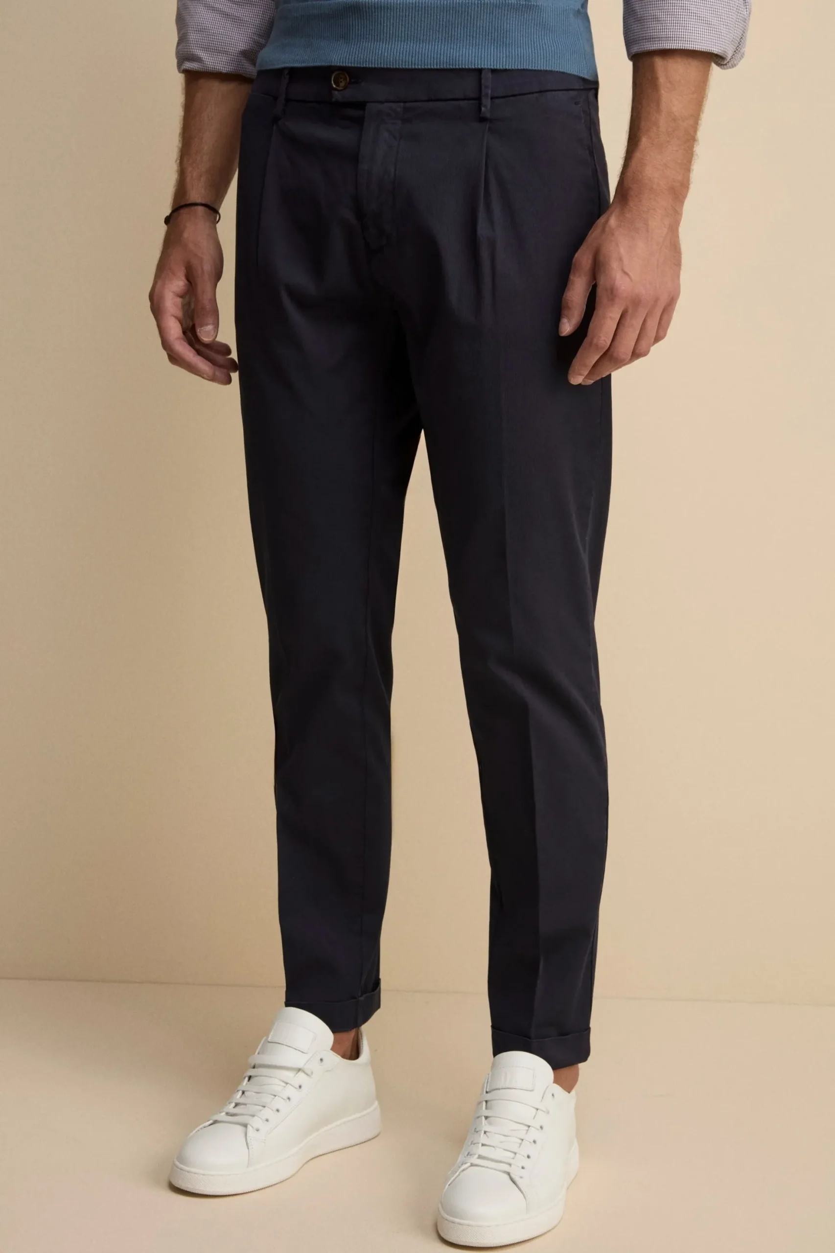 Pantalone Carrot in Cotone Piquet - BLU