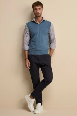 Pantalone Carrot in Cotone Piquet - BLU